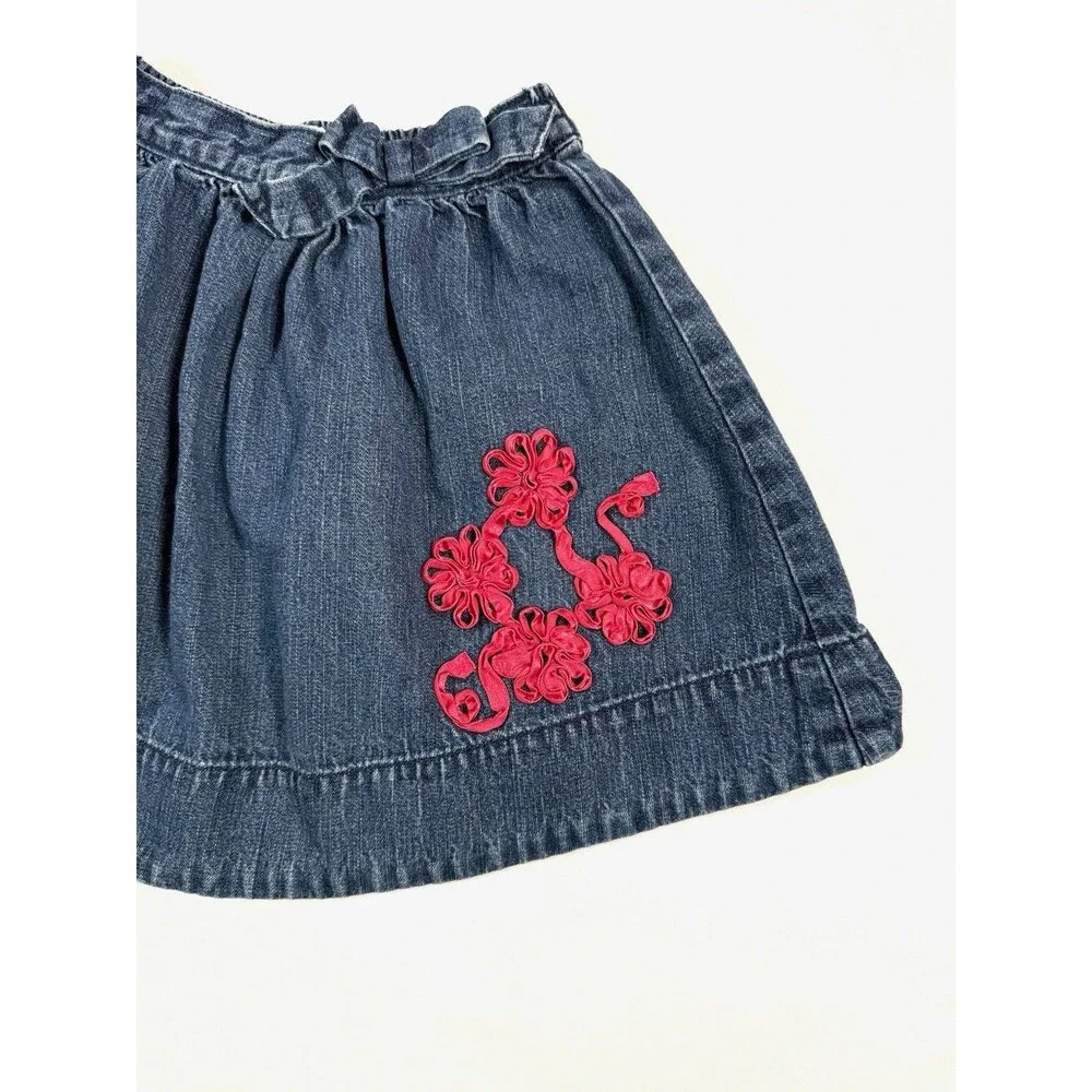 OSHKOSH B’GOSH Girls 6 Denim Skirt Embroidered Flower‎ Western Rodeo Y2K